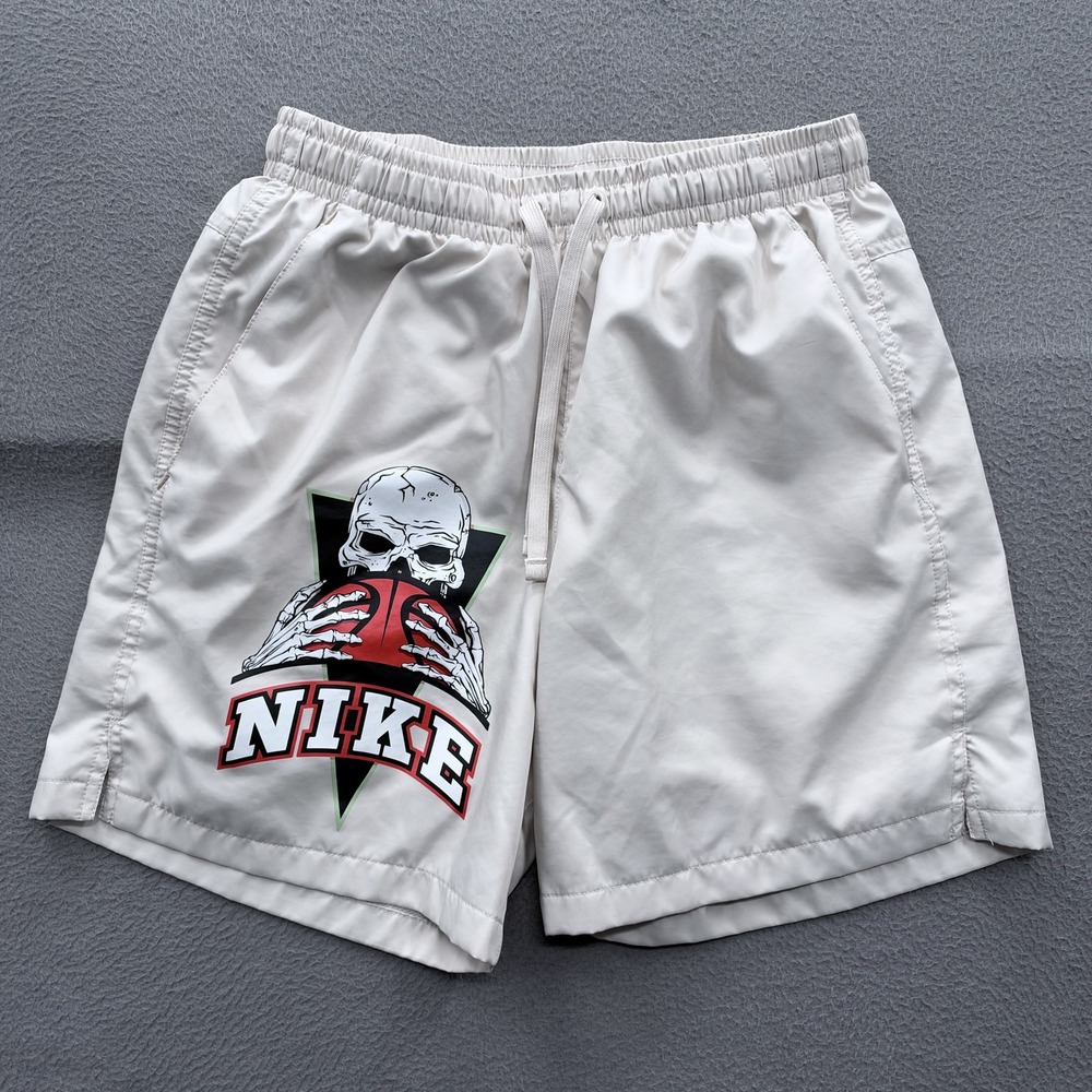 Nike Swim Shorts Mens Small White Skull Graphic Trunks Mesh Lined Drawstring